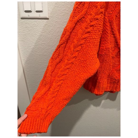 SLEEPING ON SNOW Red Orange Chenille Cable Knit Wool Sweater - Picture 4 of 5